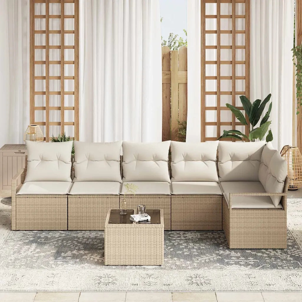 Set Divano da Giardino 7 pcs Beige e Crema polyrattan