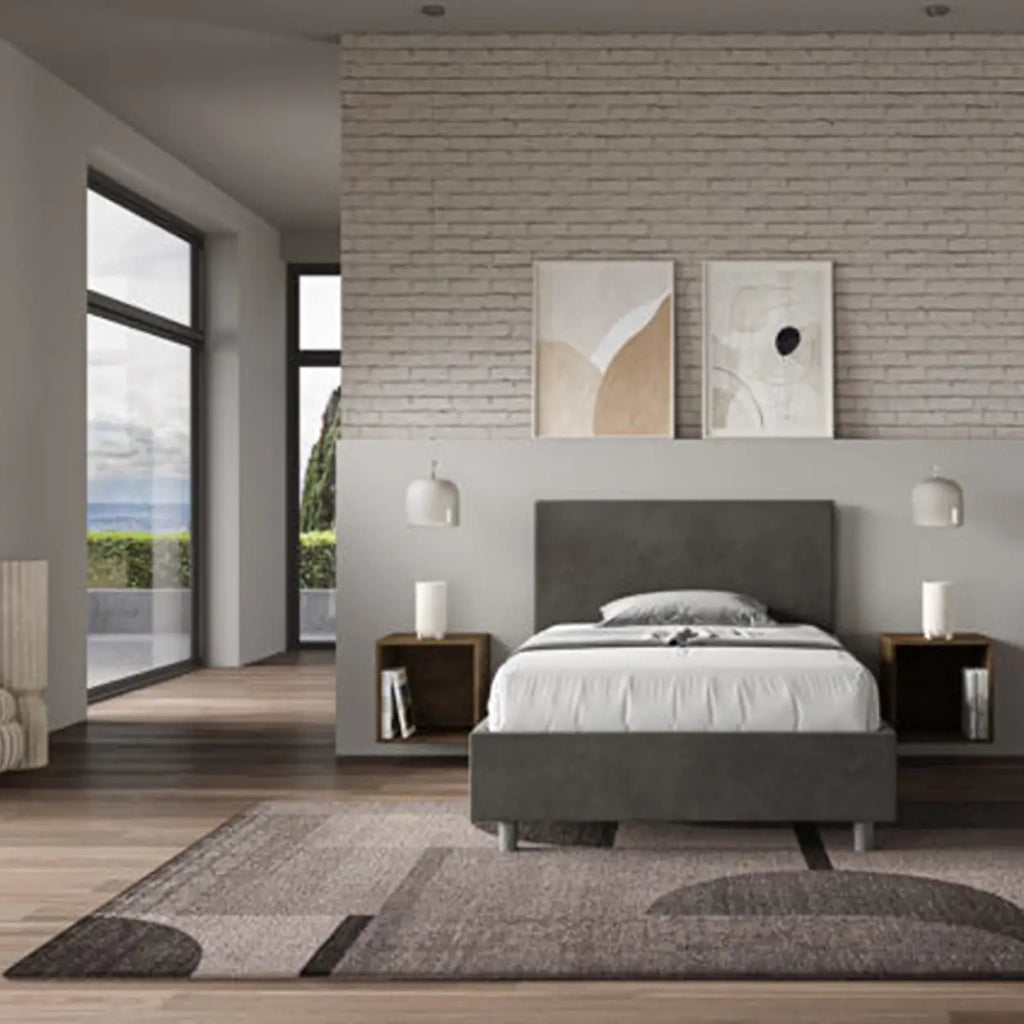 Letto una piazza e mezza con rete imbottito 120x190 microfibra grigio Adele