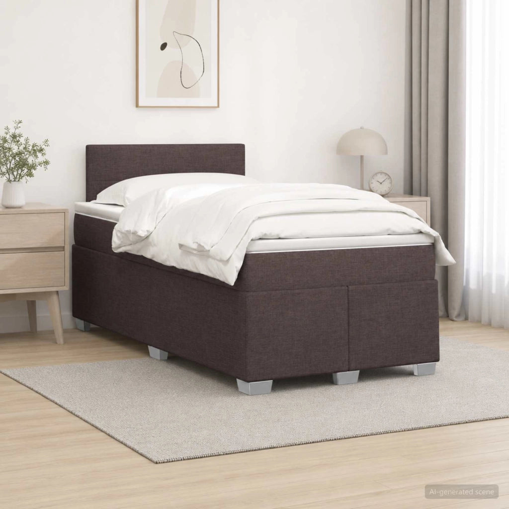Letto con Box Spring, Materasso e LED Marrone Scuro Tessuto 3451920