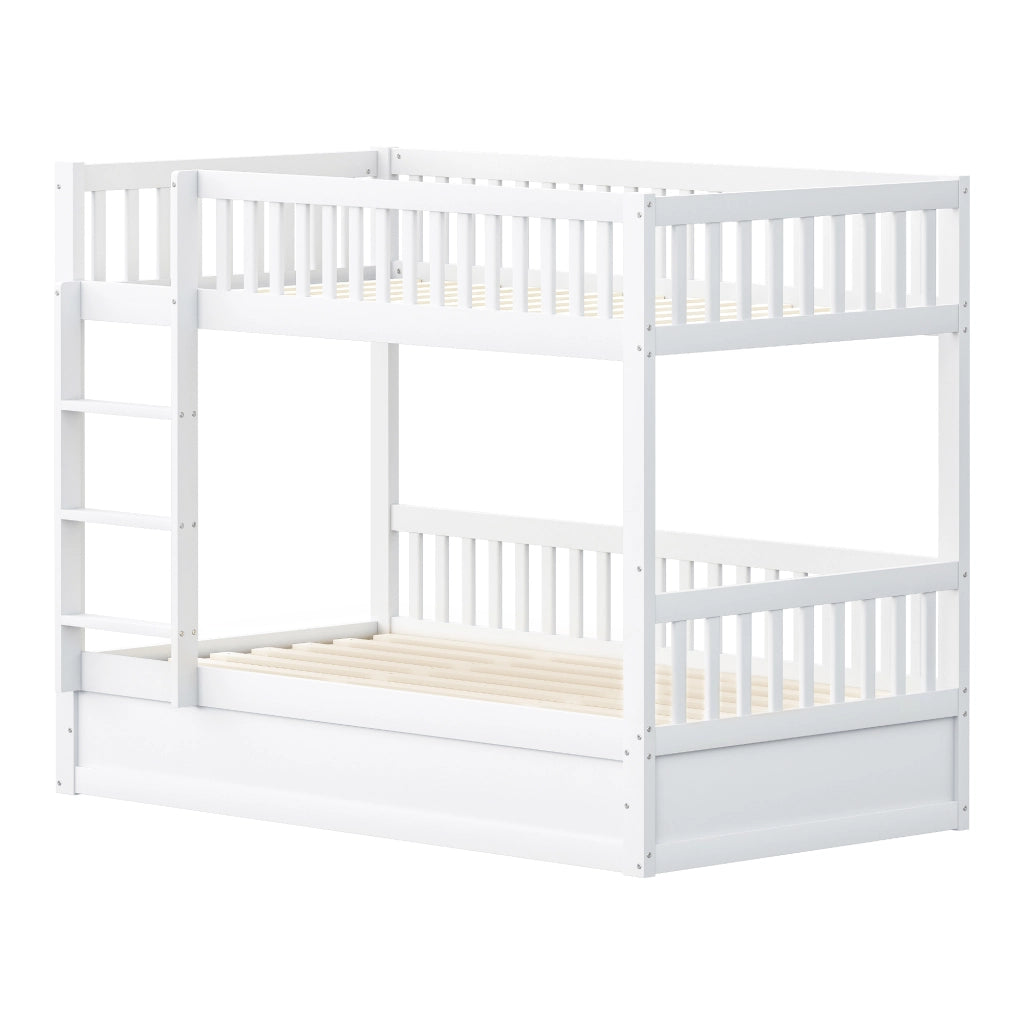 Letto a castello 90×200 cm con vano contenitore idraulico, senza materasso, in legno bianco