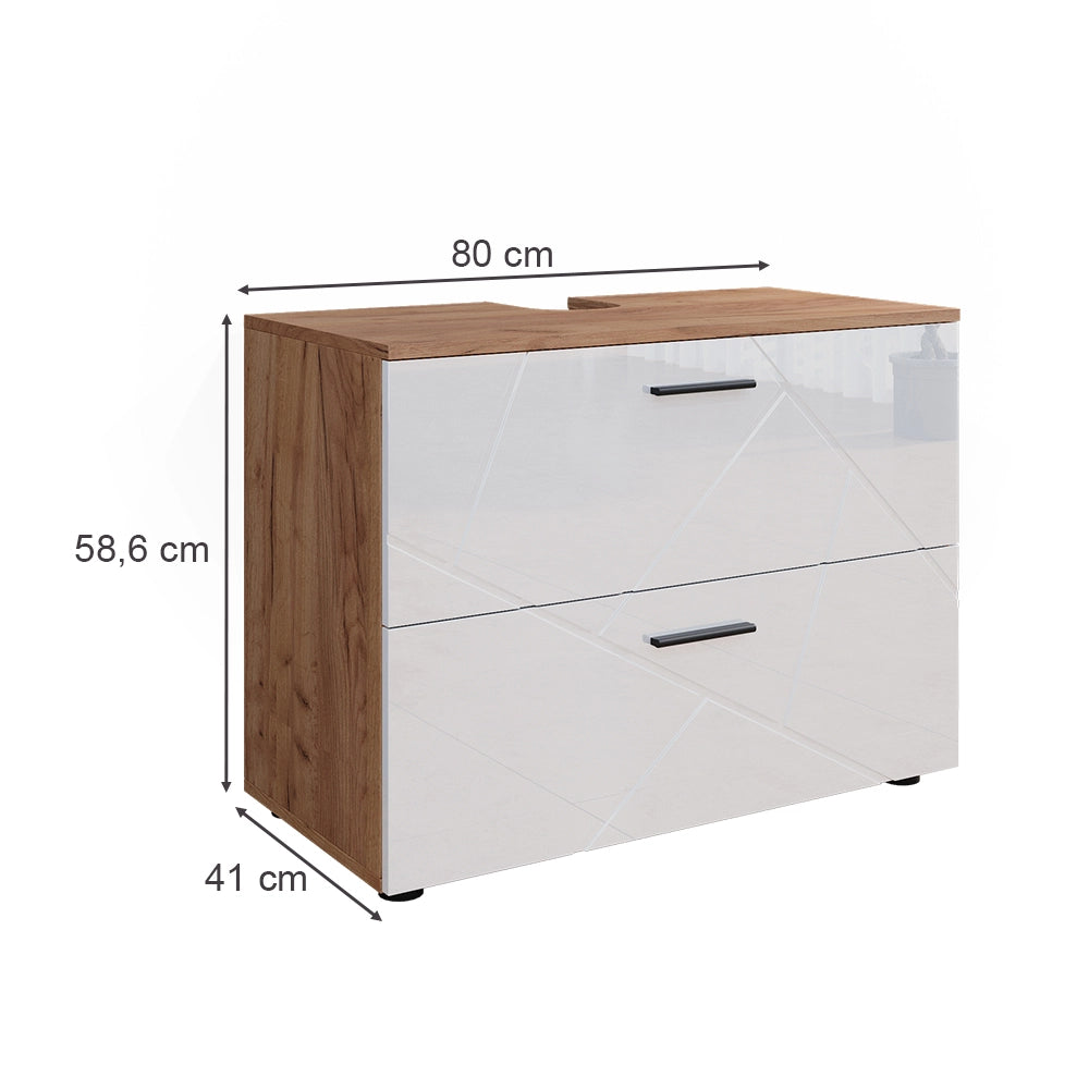 Vicco Mobile sottolavabo per bagno Bianco lucido/oro power oak 80 x 58.6 cm