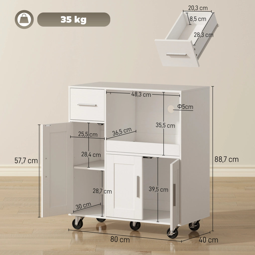Carrello da Cucina con Ruote ¨C Xylo ¨C Bianco 80x40x88,7 cm