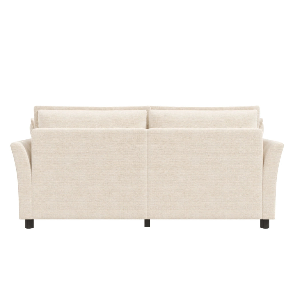Divano 2 posti 155x81x87 cm in ciniglia beige con 2 cuscini e struttura in ferro