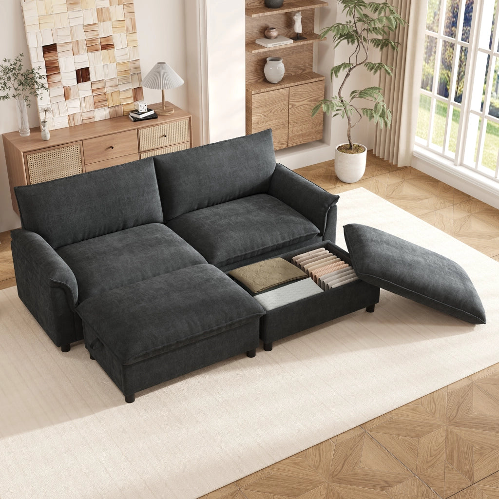 216x77x82 cm Divano modulare Black Cloud a forma di U o ad angolo; seduta profonda; schienale alto; pouf mobili 2