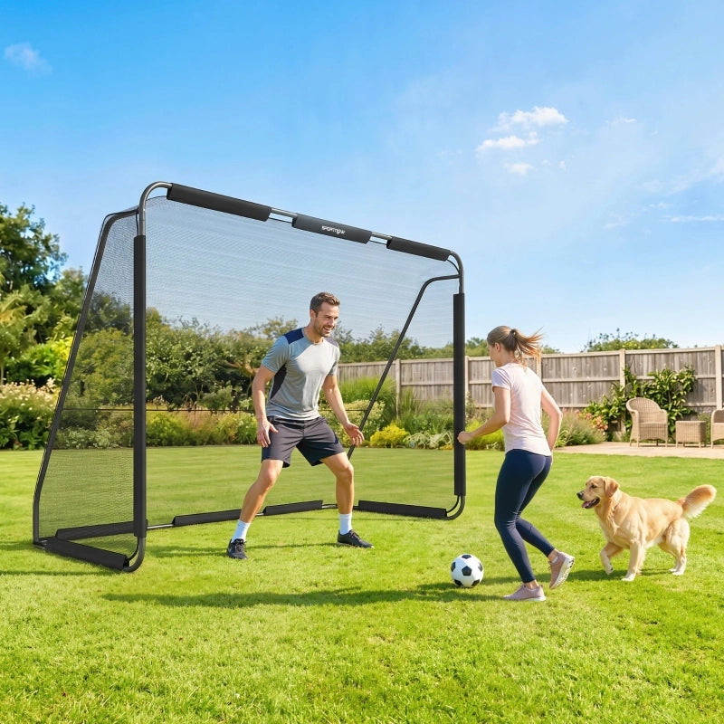 Porta da calcio per giardino con telaio in metallo Ø 32 mm rete fitta in poliestere e 4 picchetti nera