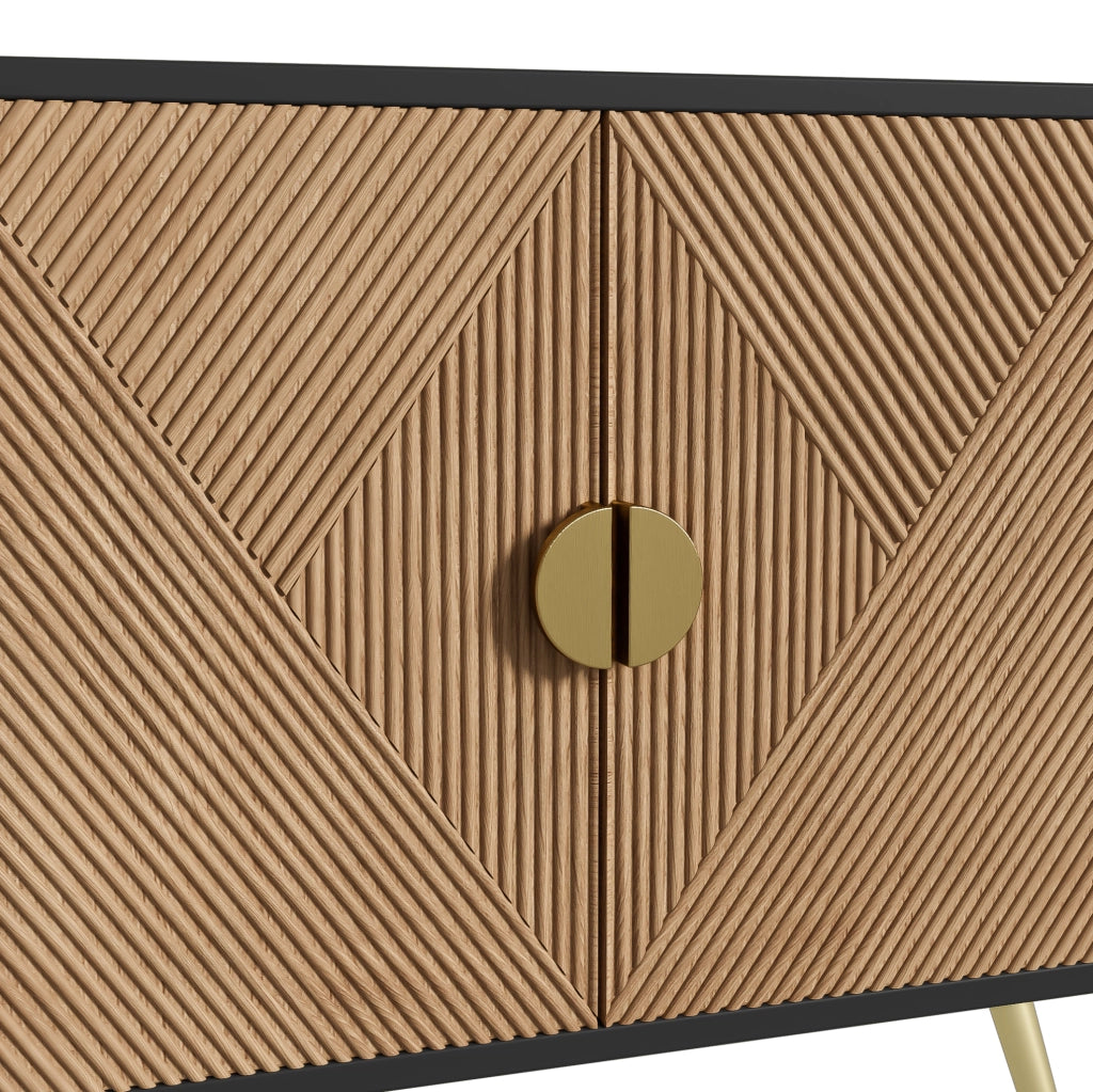 Credenza 160 cm a 4 ante; maniglie oro spazzolato e gambe lucide; nero e legno