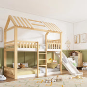 Letto a castello 90x200 cm con scivolo e ripiano in MDF, pino e compensato