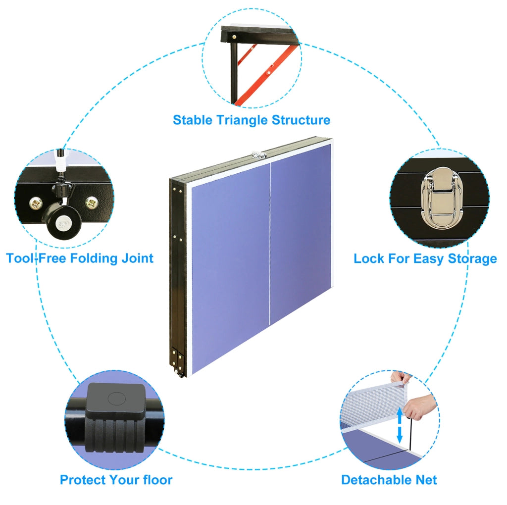 Tavolo da ping pong pieghevole 137，17x76，2 cm MDF blu per interno ed esterno con rete