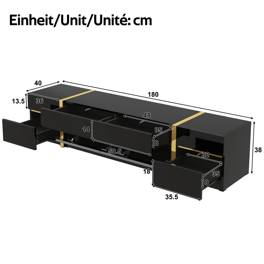 TV-Schrank lucido nero con 4 cassetti e 2 ante; MDF e pannello truciolare