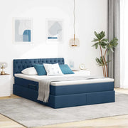 Letto con contenitore e LED con led Blu 140 x 190 cm Tessuto