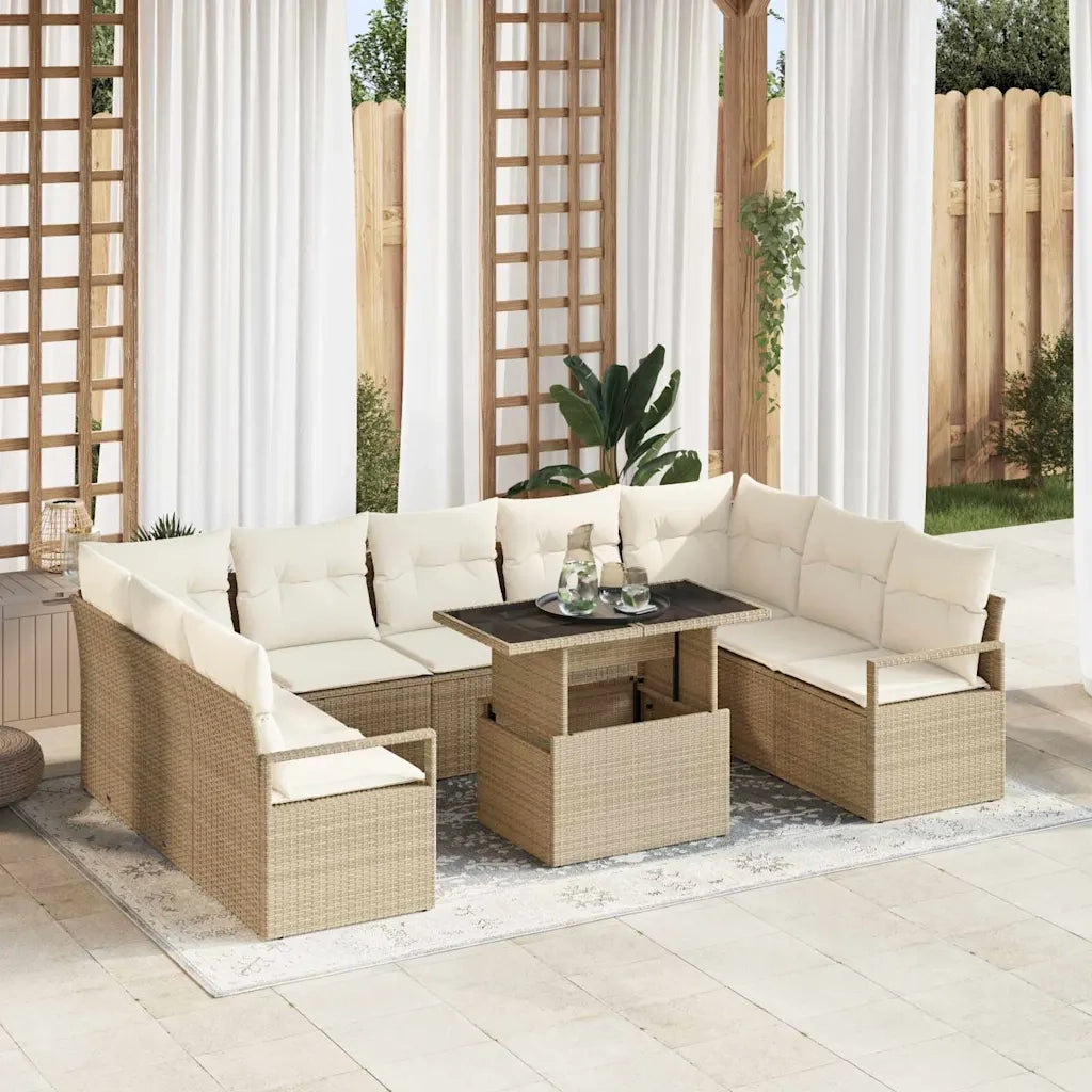 Set Divano da Giardino 10 pcs Beige Poly Rattan