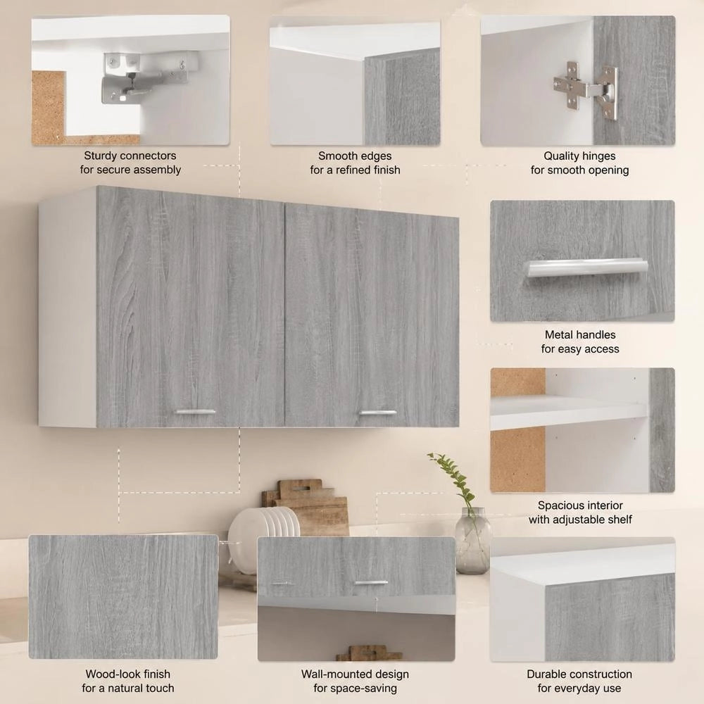 Wall Cabinet Lyon Grey Sonoma 80x31x60 Cm Wood-based Material