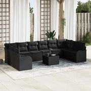 Set Divano da Giardino con archiviazione 11 pcs Nero polyrattan