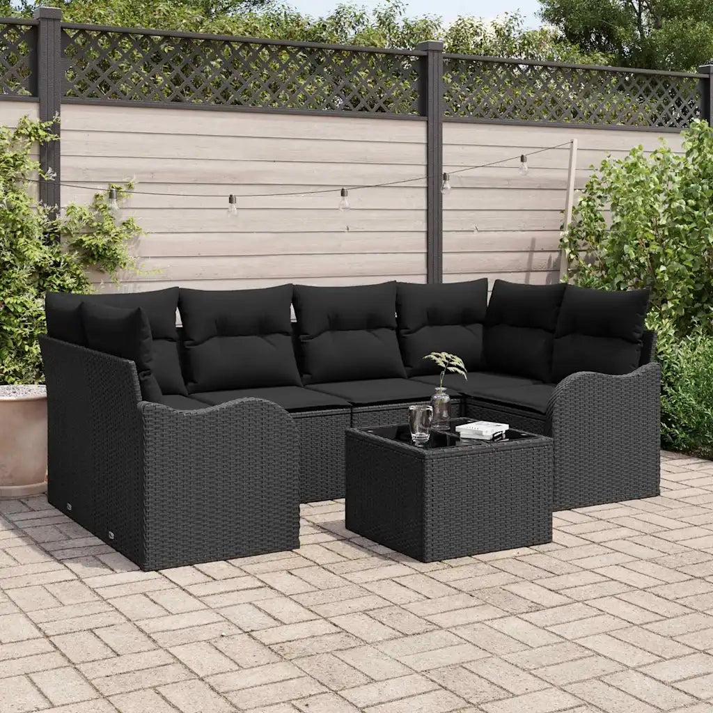 Set Divano da Giardino 7 pcs Nero Polyrattan, Acciaio e Vetro