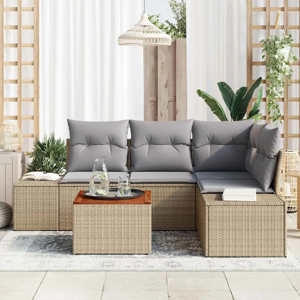 Set Divano da Giardino con cuscino 5 pcs Beige polyrattan