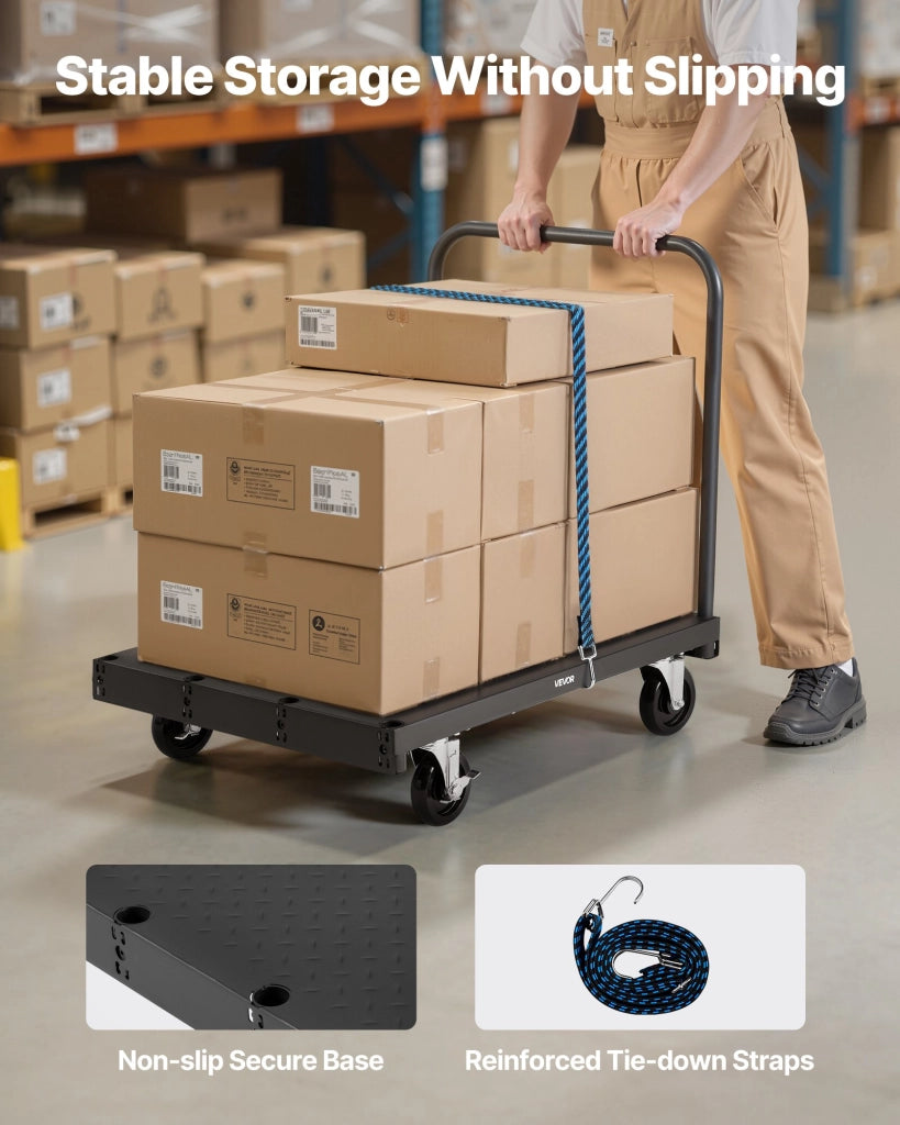 Carrello per Cartongesso e Pannelli in Acciaio DT02, Carico 816 kg, Ruote Girevoli, 3 Corrimano, 91,4x61 cm, Robusto per Officina e Garage, Nero
