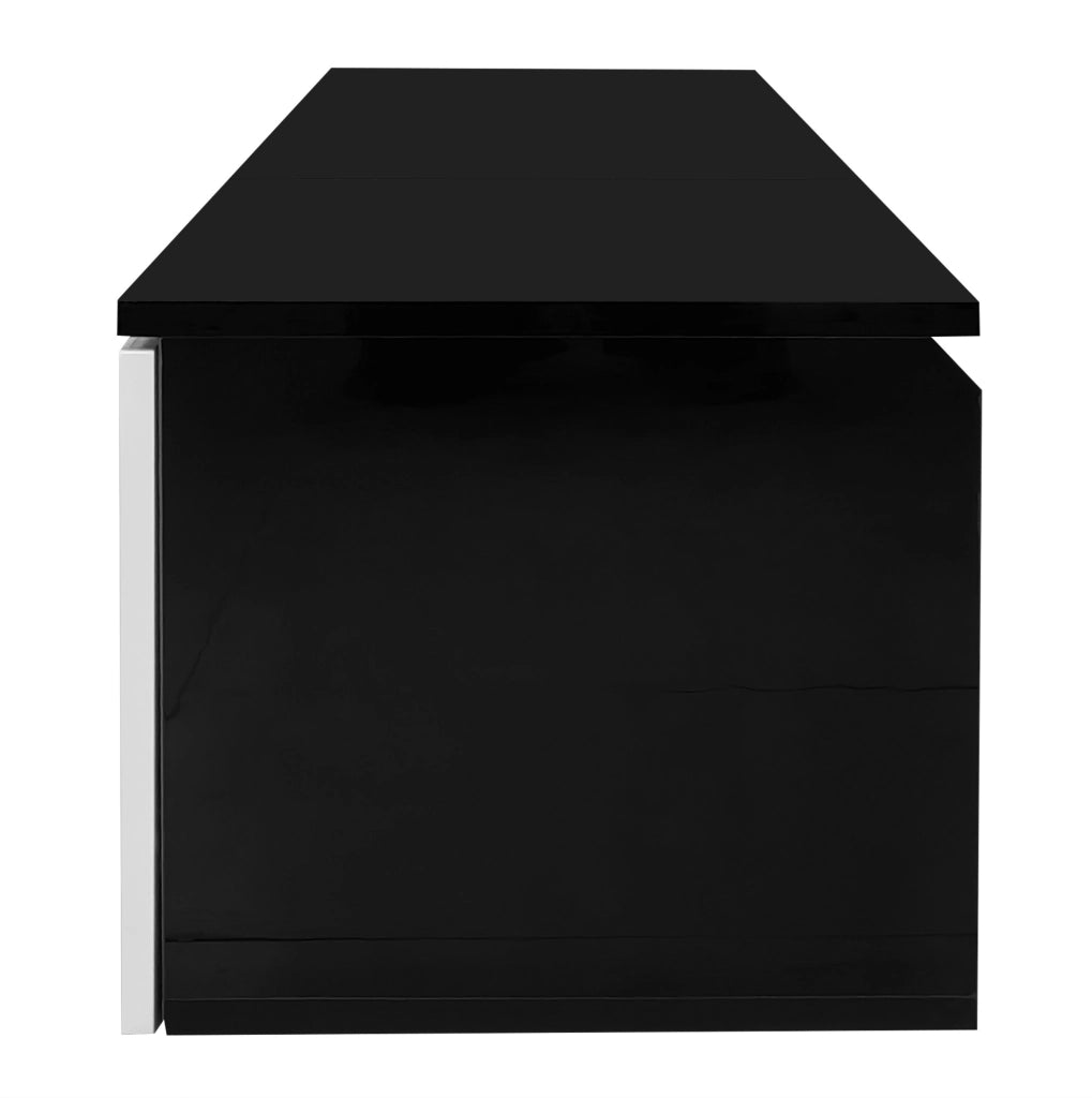 Mobile TV 180x35x30 cm con LED a 16 colori e 3 ante in MDF e truciolare nero e bianco