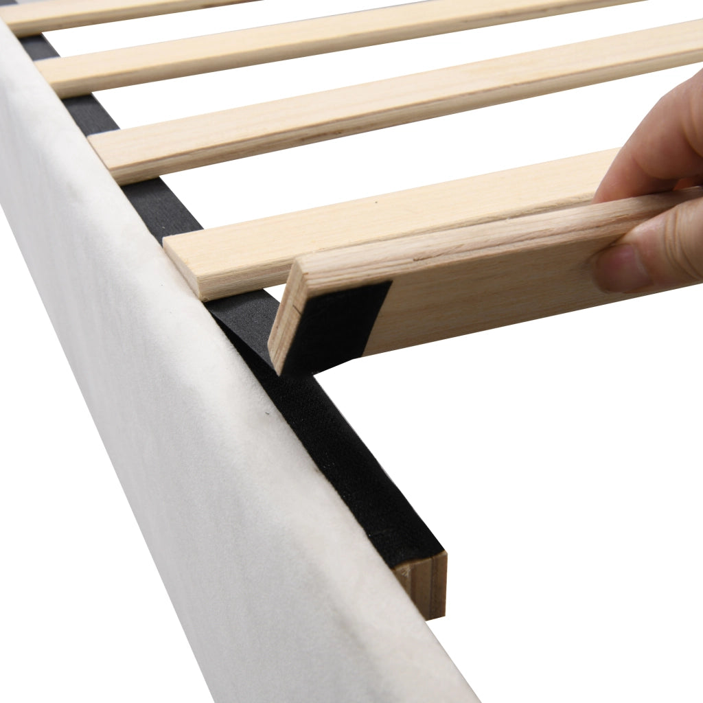 Divano letto 90 × 200 cm con rete a doghe rivestito in velluto beige struttura imbottita portata fino a 120 kg