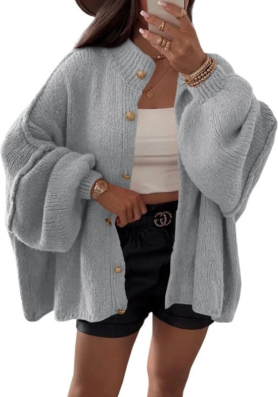 Cardigan Oversized con Cappuccio Lungo e Chiusura Aperta