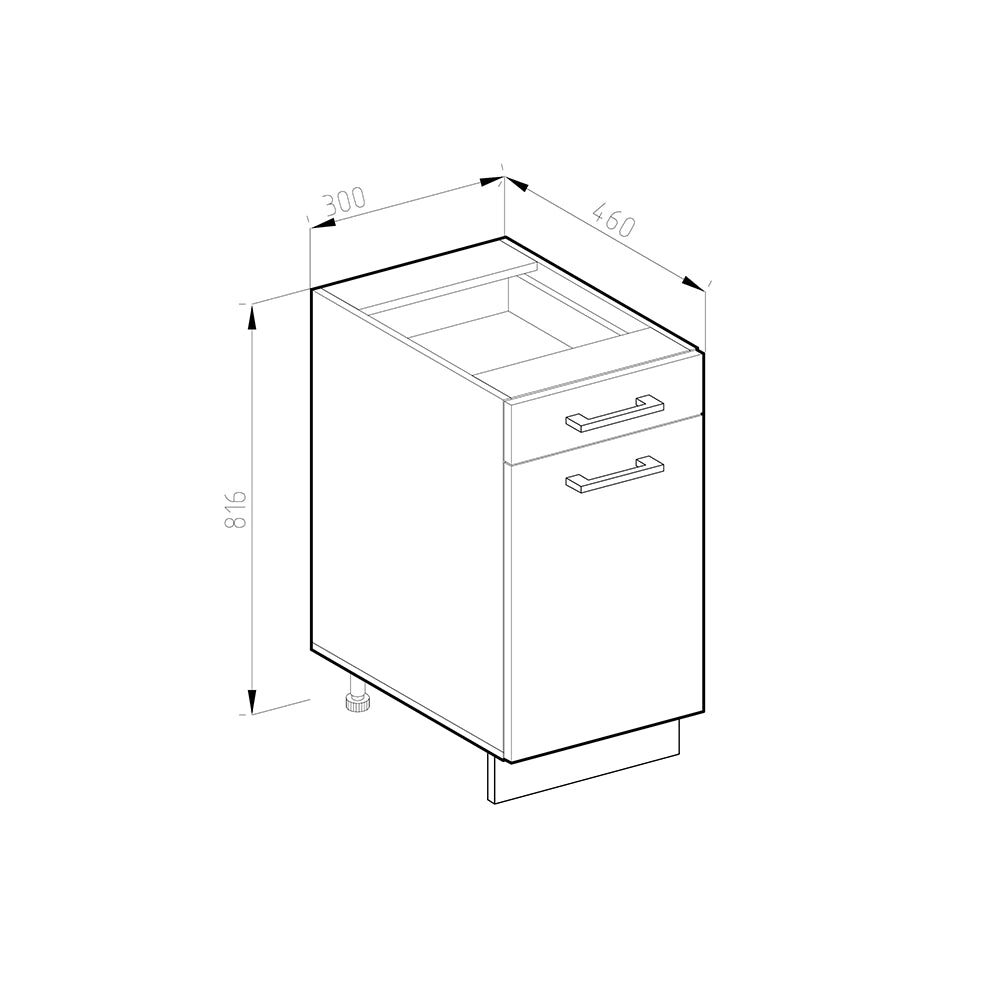 Vicco Base universale Grigio 30 cm con cassetto, con piano di lavoro