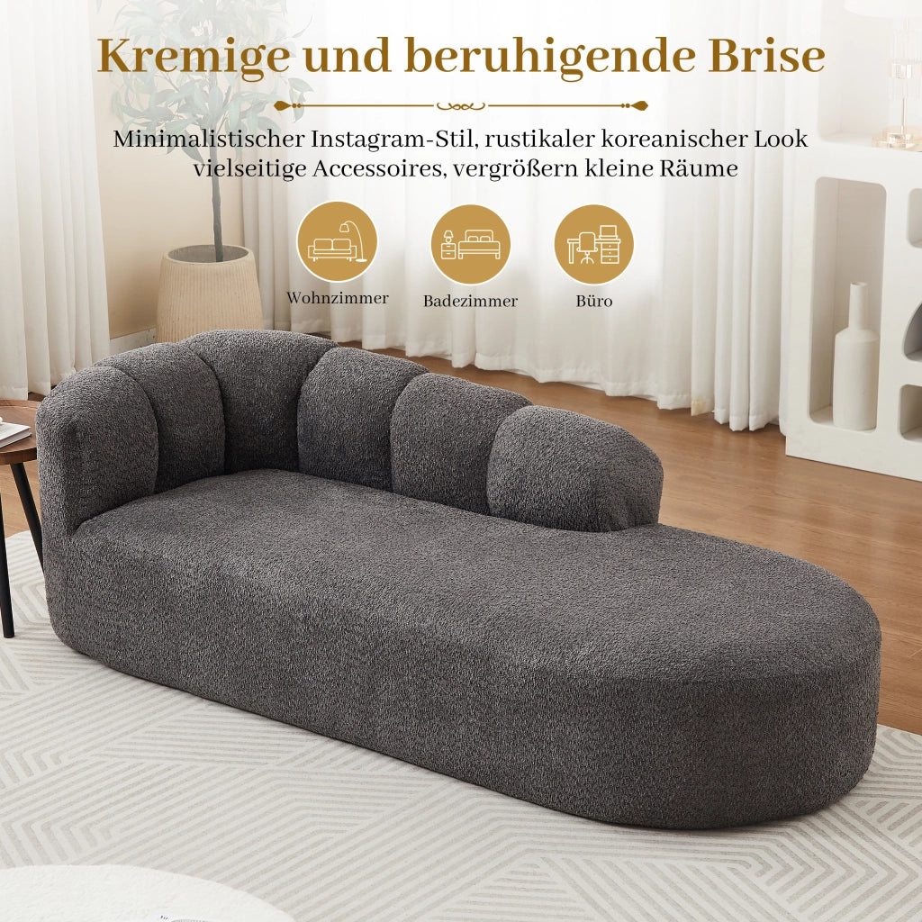 Poltrona chaise longue senza braccioli in ciniglia grigio antracite con schienale ondulato