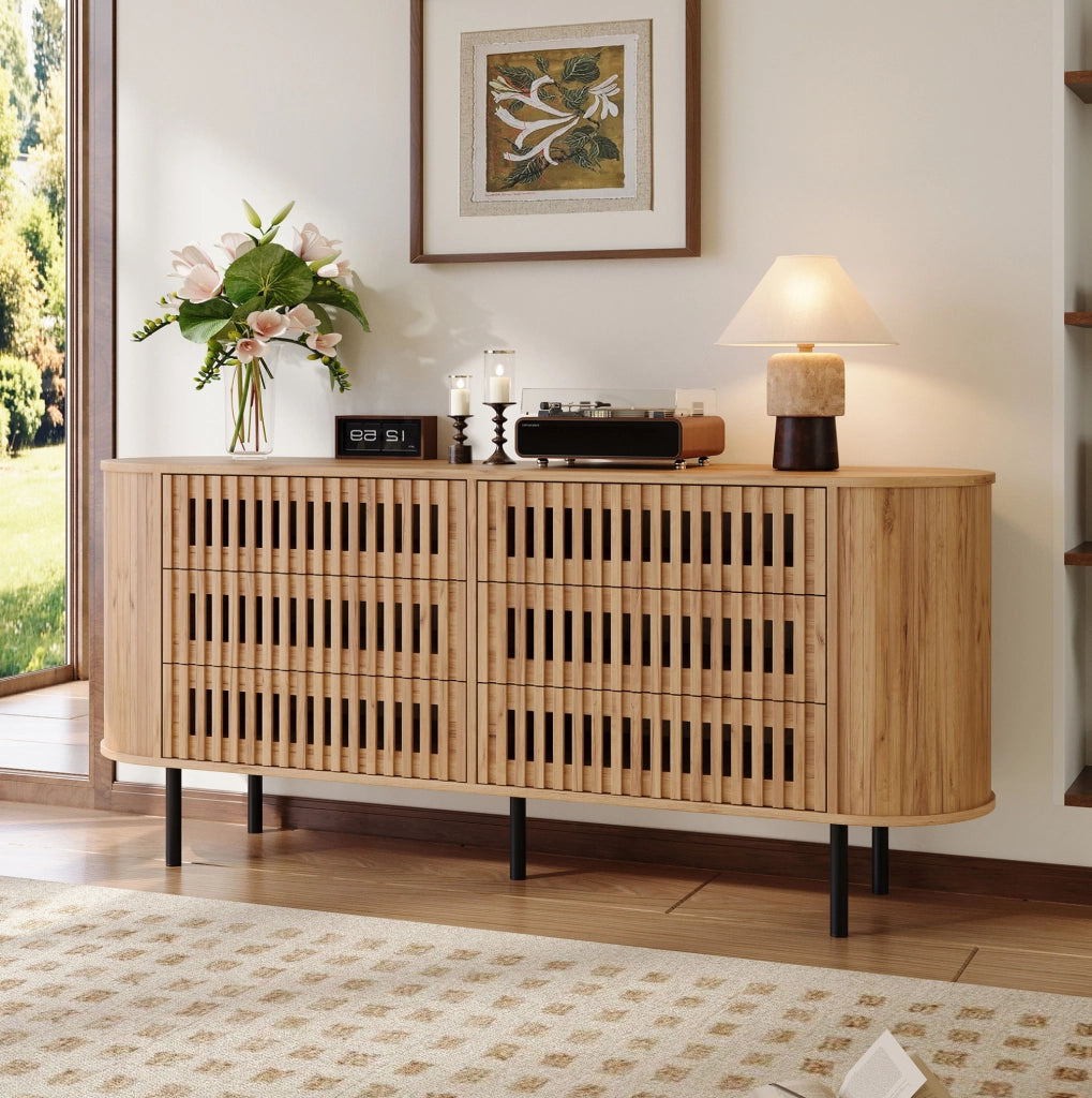 Madia 160x40x70 cm con 6 cassetti in MDF effetto legno naturale HAVRYA