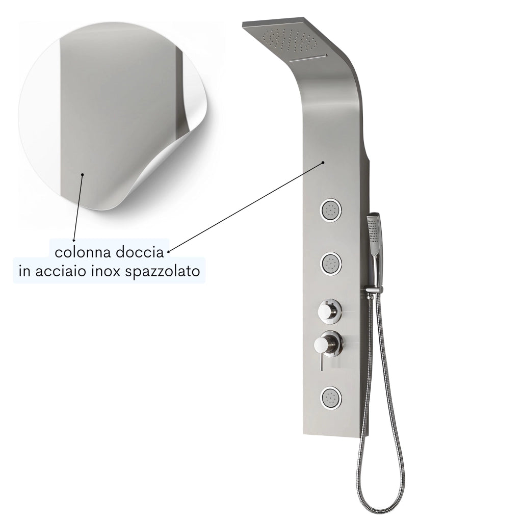 Colonna doccia step acciaio inox 3 getti idro lombari e cascata h120xl20 *** confezione 1