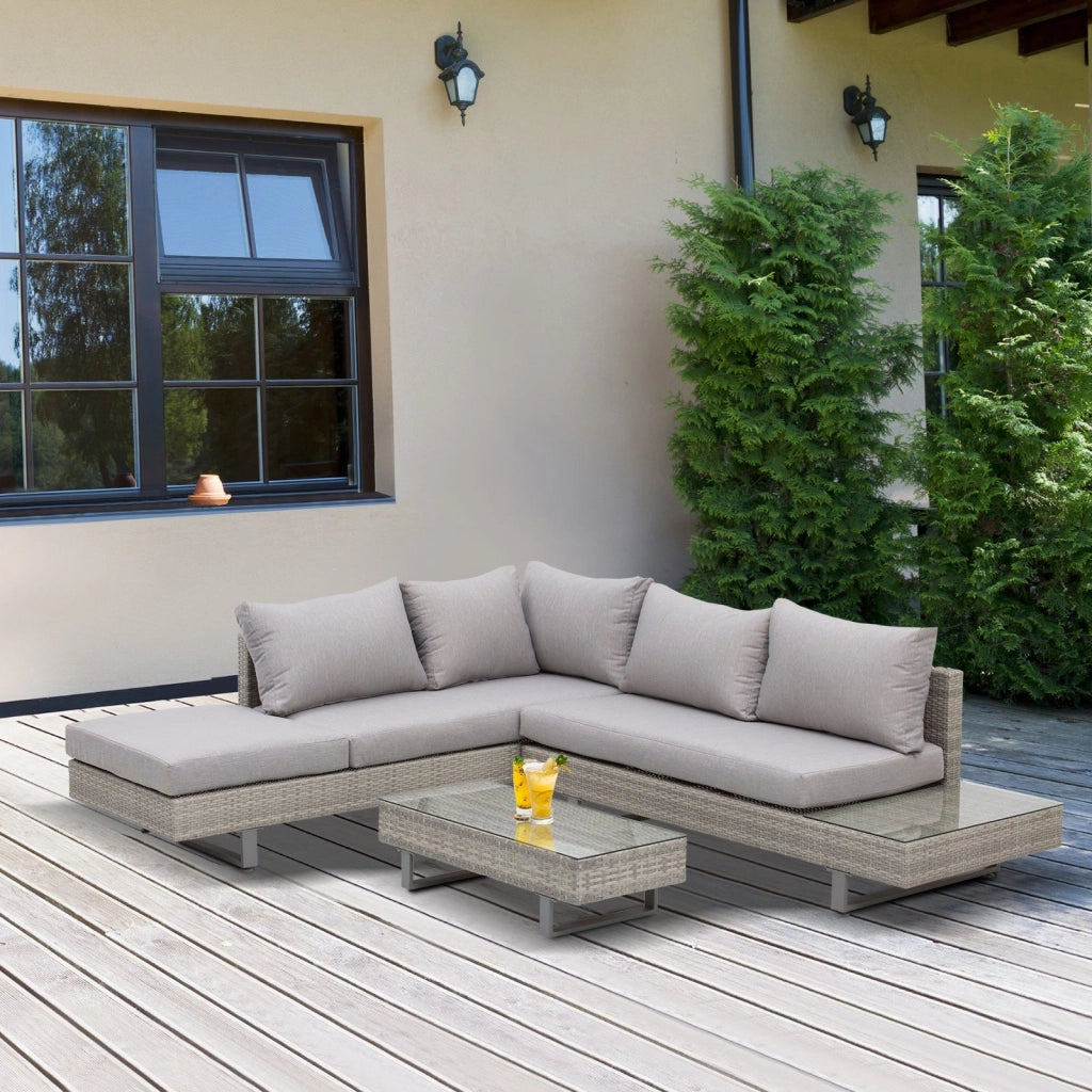 EasyComfort Set Giardino Esterno, Salotto da Giardino, Set Divani da Esterno con Tavolino da Giardino, Mobili da Giardino in Rattan Grigio
