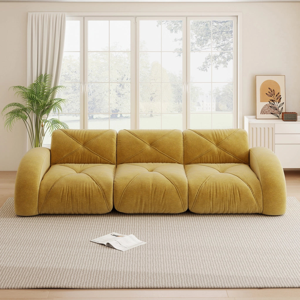 Divano 3 posti 281x95x76 cm in tessuto chenille giallo, senza montaggio