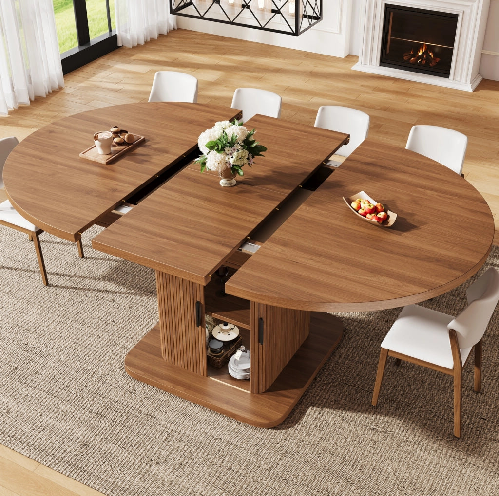 Tavolo da pranzo ovale allungabile con vano contenitore 110-149,8 cm