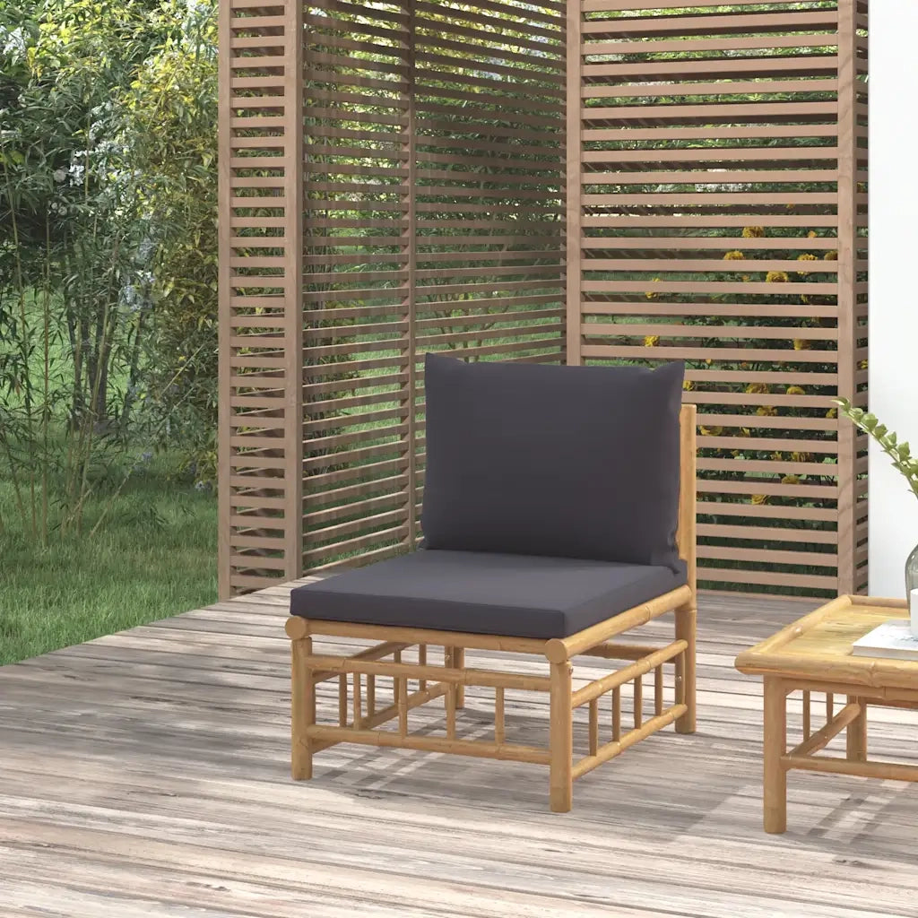 Divano Centrale da Giardino con Cuscini Grigio Scuro Bambù 362309
