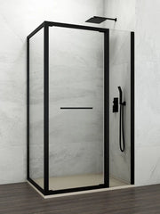 Box doccia angolare SPAZIO fisso 20 + porta 75 + laterale fisso 95x90 cm (90-92.5/86.5-89) nero opaco