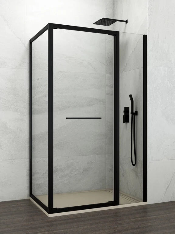 Box doccia angolare SPAZIO fisso 20 + porta 75 + laterale fisso 95x90 cm (90-92.5/86.5-89) nero opaco