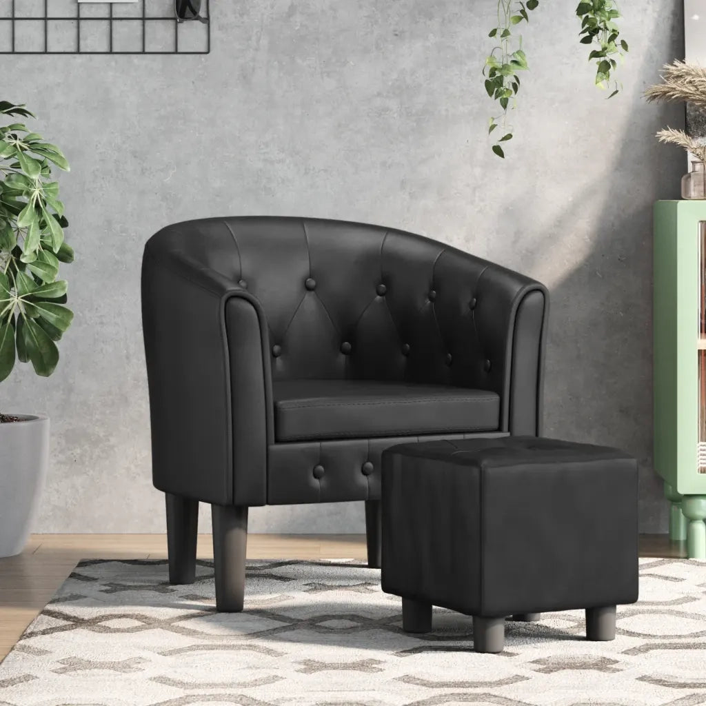 Poltrona Cabriolet e Poggiapiedi Nera Similpelle 356463