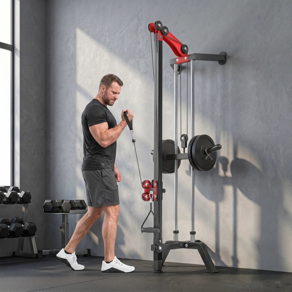 Cable Station, Wall-Mounted, Adjustable 16-Position Pulleys Machine, Black.