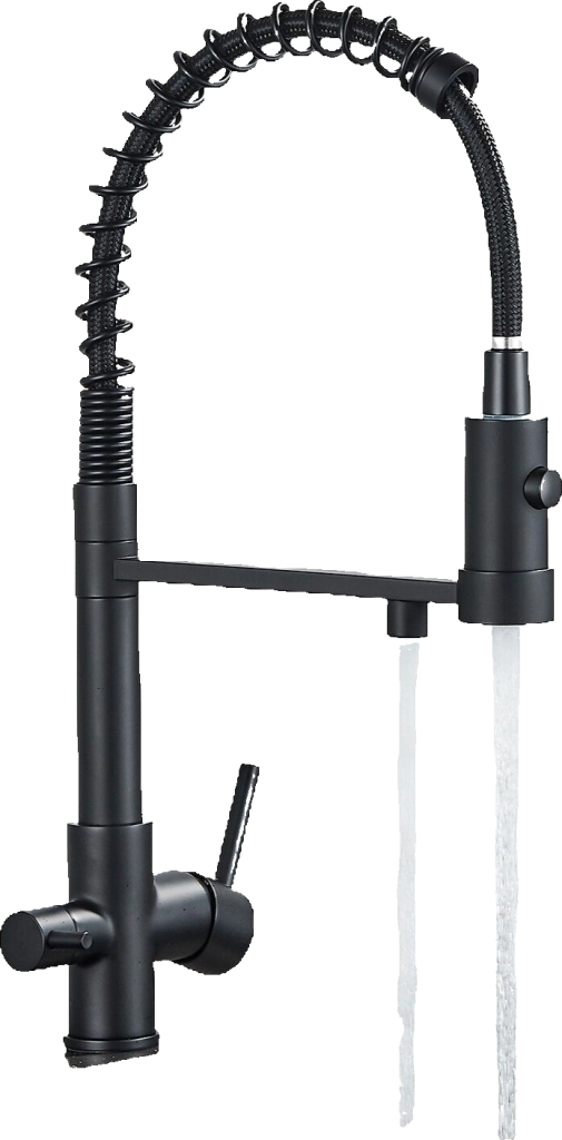 Bernd | Estera filtrante de 3 vías gastronomía negro mate|Grifo ósmosis acero inoxidable con resorte para cocina|monomando restaurante giratorio 360°