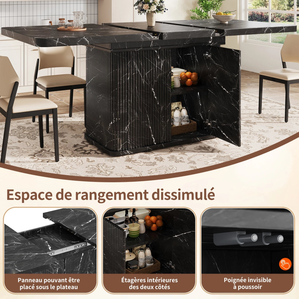 Tavolo allungabile da pranzo con vano contenitore piano estensibile e piedi regolabili in MDF e metallo nero