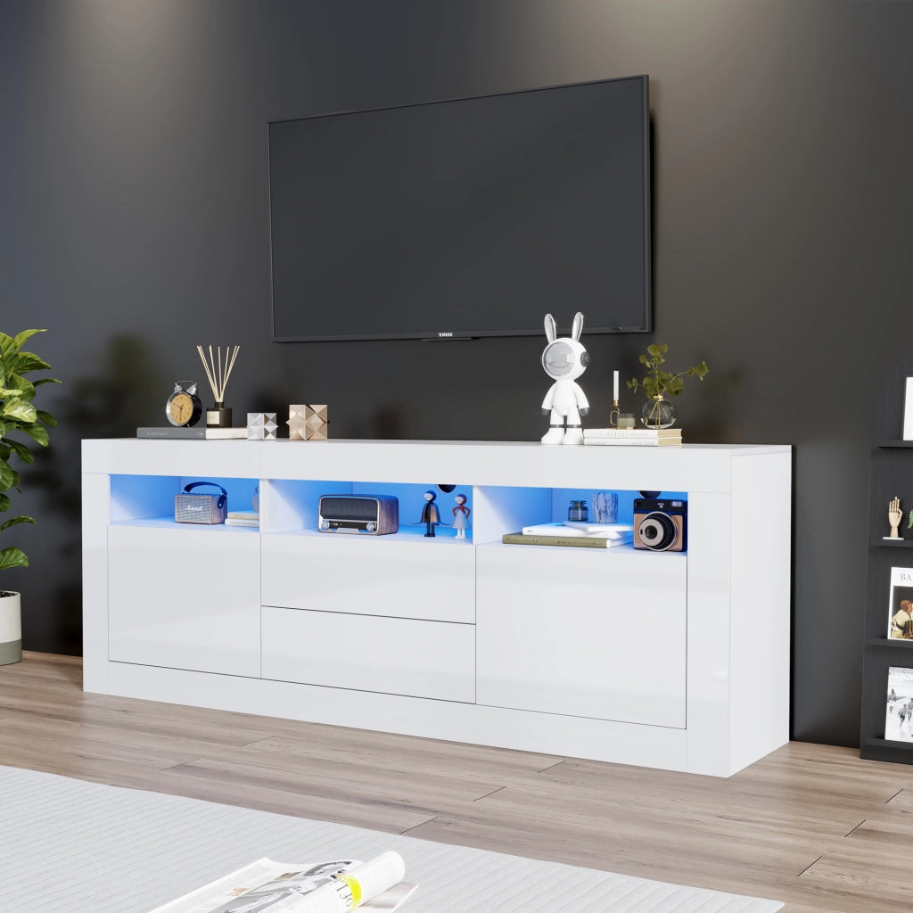 Mobile TV con LED ¨C Xylo ¨C Lucido, 2 Ante, 2 Cassetti, 160x35x60 cm