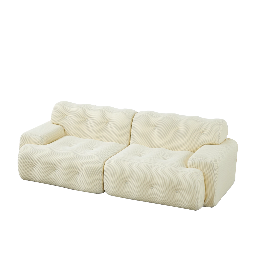 Divano 2 Posti Cloud con Braccioli Larghi ¨C MINIMAL ¨C Beige, Velluto, Chesterfield