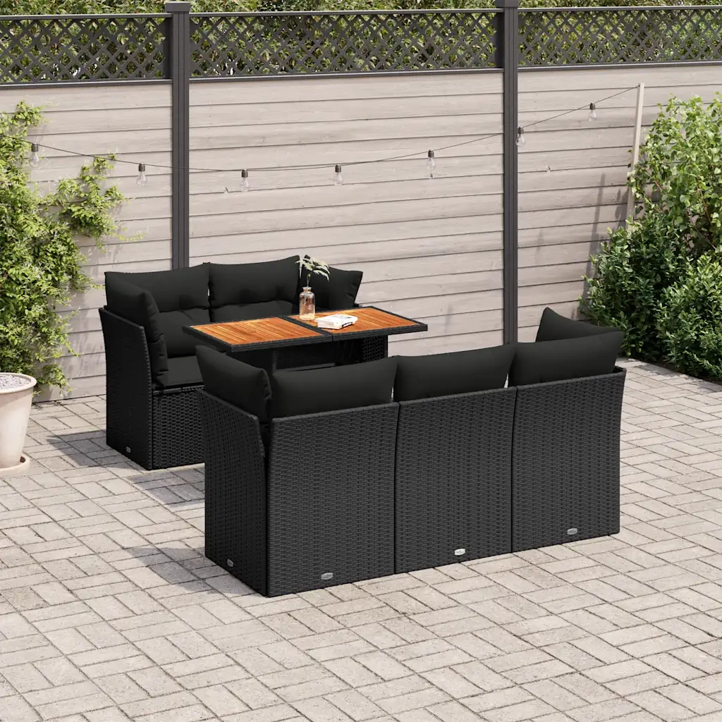Set Divano da Giardino 6 pz con Cuscini Nero in Polyrattan 3326883
