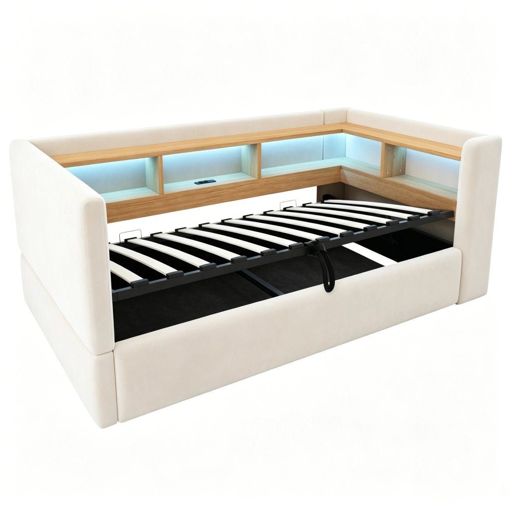 letto imbottito flanella beige 90 x 190 cm
