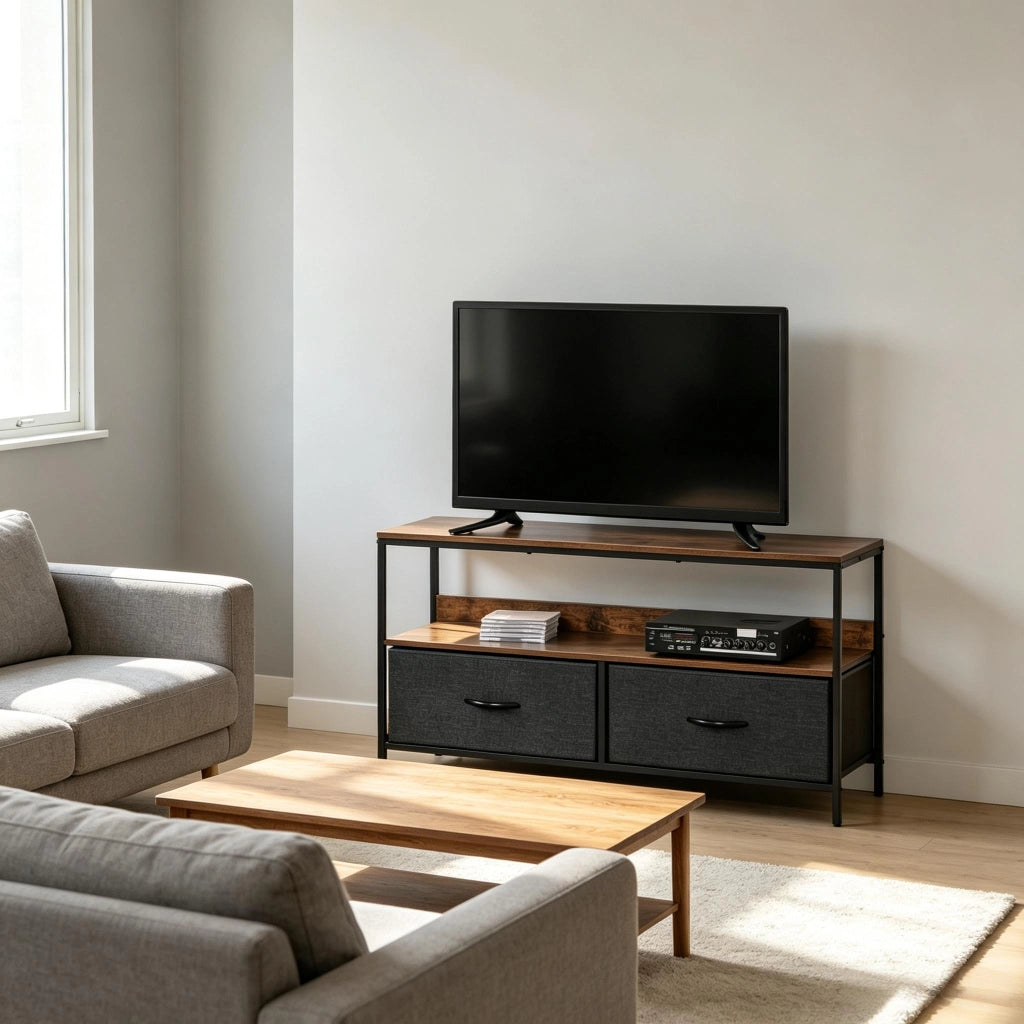 Mobile basso per TV con cassetti pieghevoli, mobile per l'intrattenimento con ripiani a giorno, elegante tavolino per TV, credenza versatile (solo con