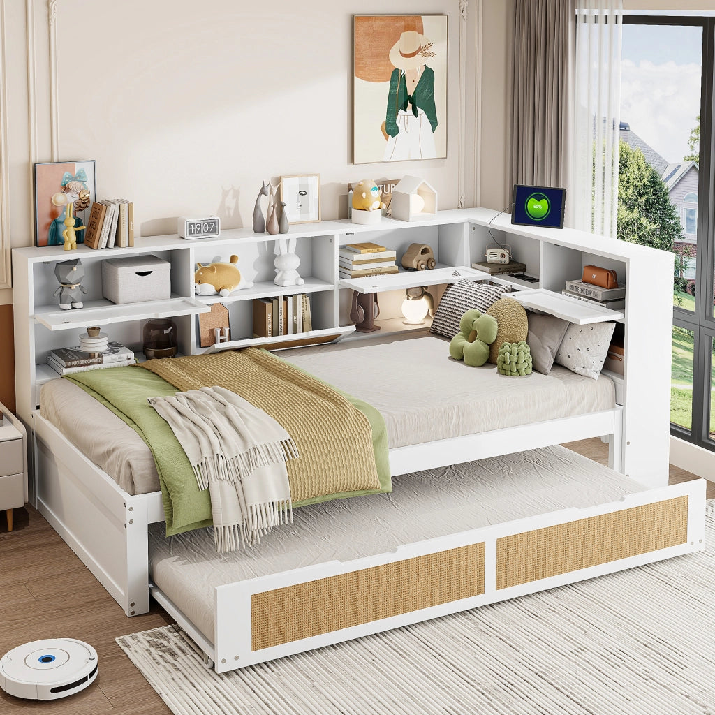 LETTO Multifunzionale 90x200 cm con letto estraibile, legno, bianco