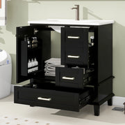Mobile lavabo 76x46x83,5 cm in MDF e ceramica nero, contenitore bagno