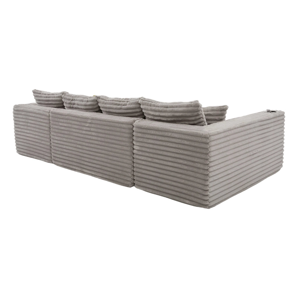 Divano modulare a U in corduroy 320x155x88 cm; grigio chiaro; con portabicchieri e tasca laterale