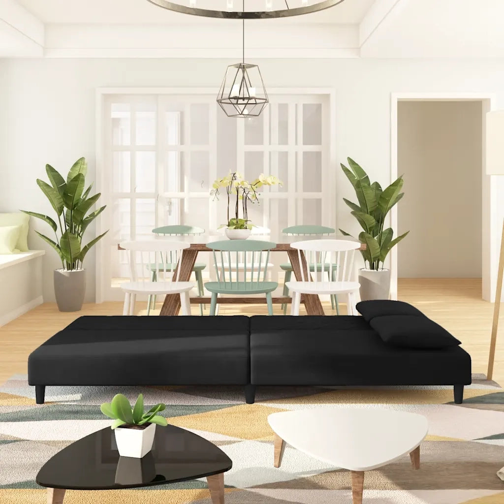 Divano Letto a 2 Posti con 2 Cuscini-Sofa Letto 2 Posti-Daybed Nero in Velluto 311834