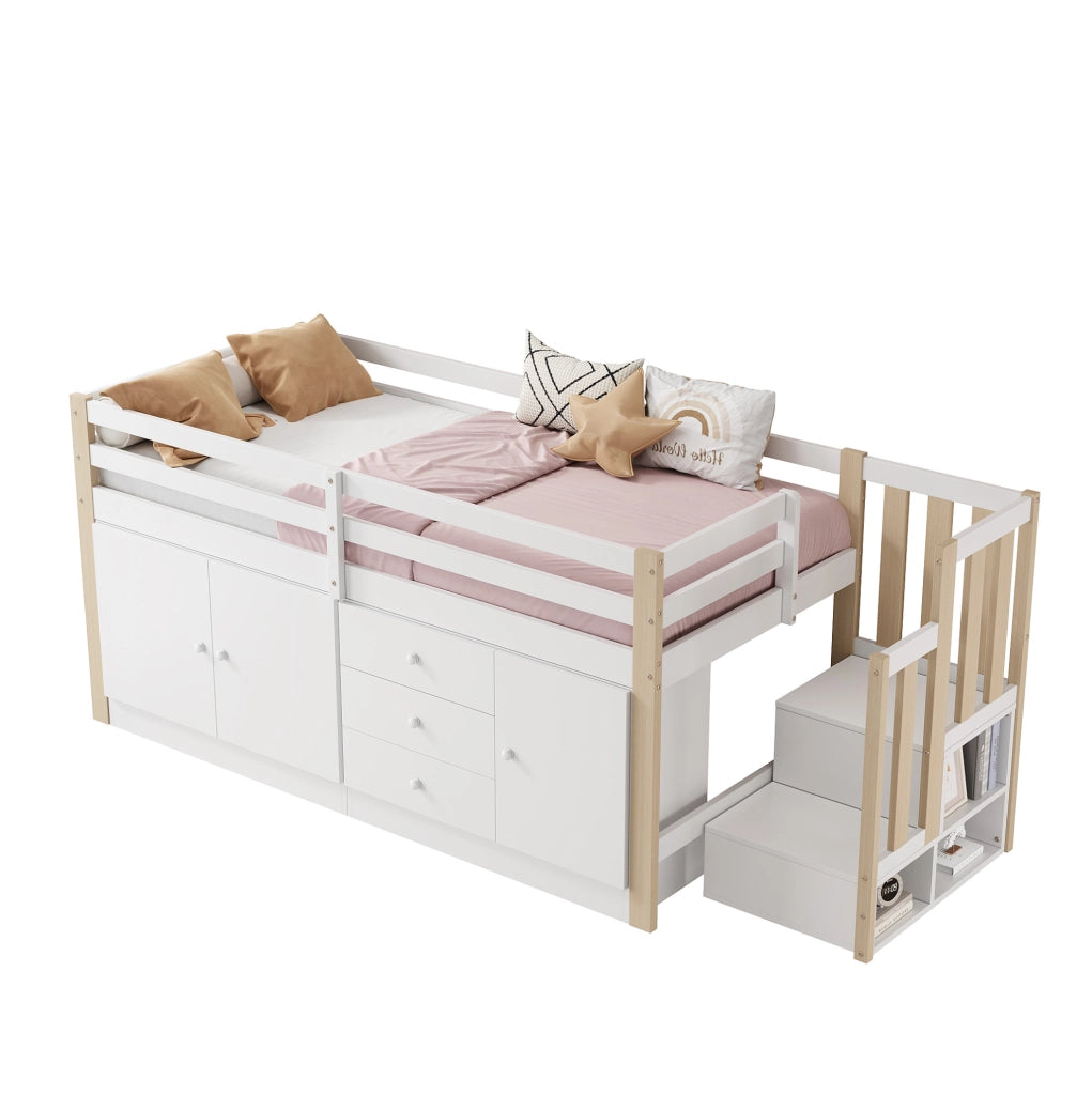 Letto a soppalco bimbi 90x200 cm in MDF e legno bianco senza materasso
