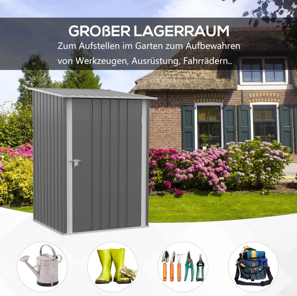 Casetta da Giardino in Acciaio 0,92 m² con Porta Chiudibile e Tetto a Falde, 100x103x160 cm, Grigio