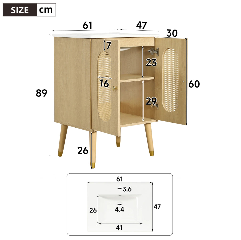 MOBILE BAGNO 61x47x89 cm con Lavabo in Ceramica MDF Effetto Legno Naturale