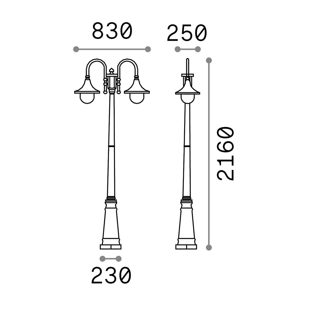 Lampione Esterno Rustico-Country Cima Alluminio Antracite 2 Luci E27